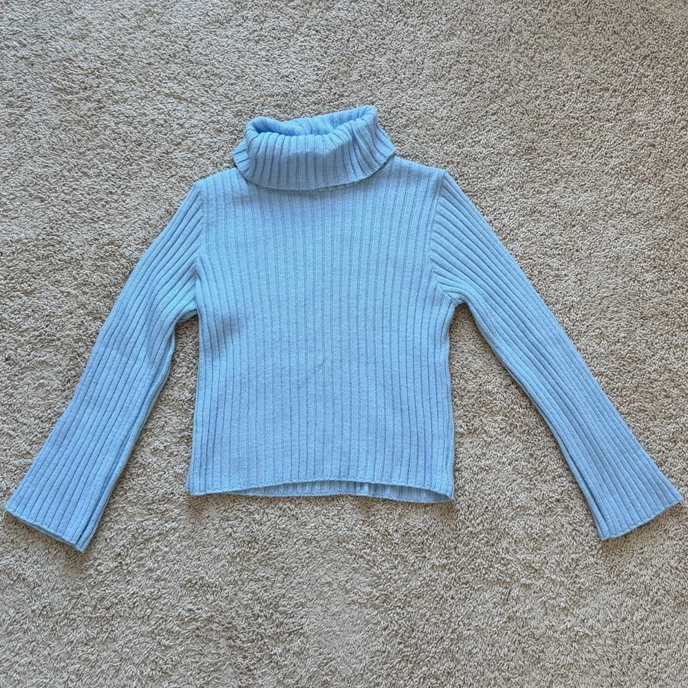 Vintage Women's Baby Blue Glitter Turtleneck Sweater - Size Medium - Picture 3 of 6